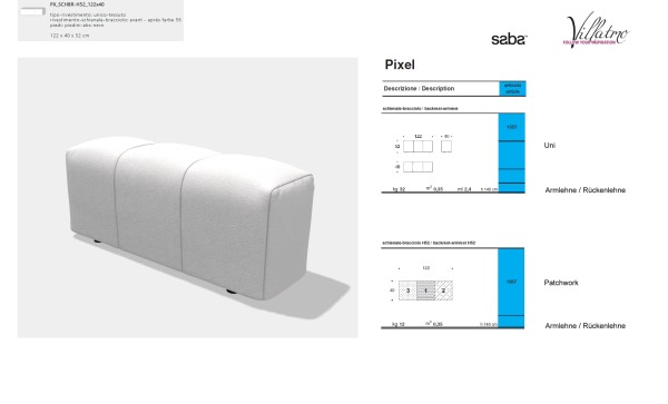 SABA ITALIA Sofa Pixel - Arm- / Rückenlehne - SB-PX_SCHRB-H52_122x40