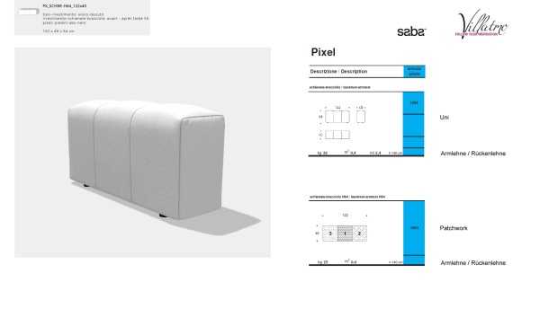 SABA ITALIA Sofa Pixel - Arm- / Rückenlehne - SB-PX_SCHRB-H64_122x40