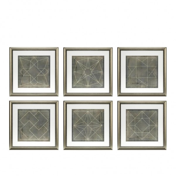 EICHHOLTZ Kunstdruck gerahmt Geometric blueprints Set von 6 Stk.